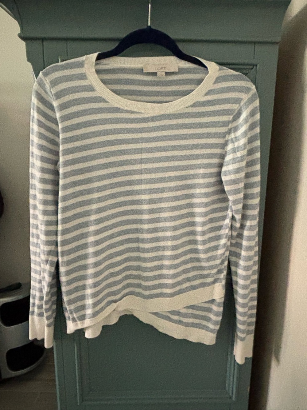 LOFT Blue and White Striped Scoop Neck Sweater